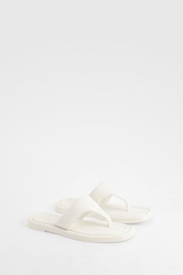 White Padded Toe Post Flat Sandals