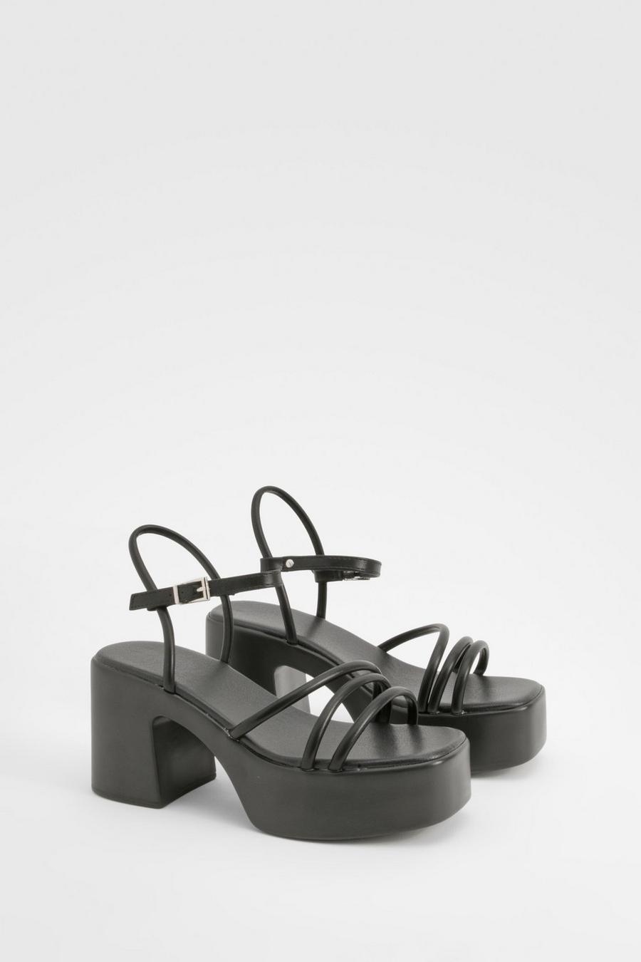 Black Platform Block Asymmetric Strappy Sandal