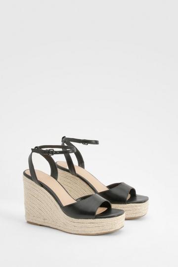 Peep Toe Espadrille Wedges black