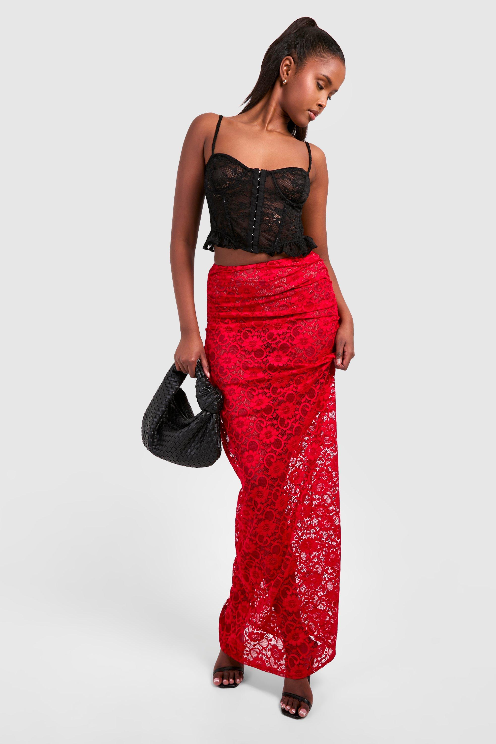 Black and red lace skirt best sale