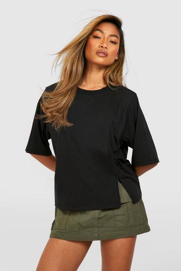 Boxy Oversized Knot Hem T-shirt With Shoulder Pads black