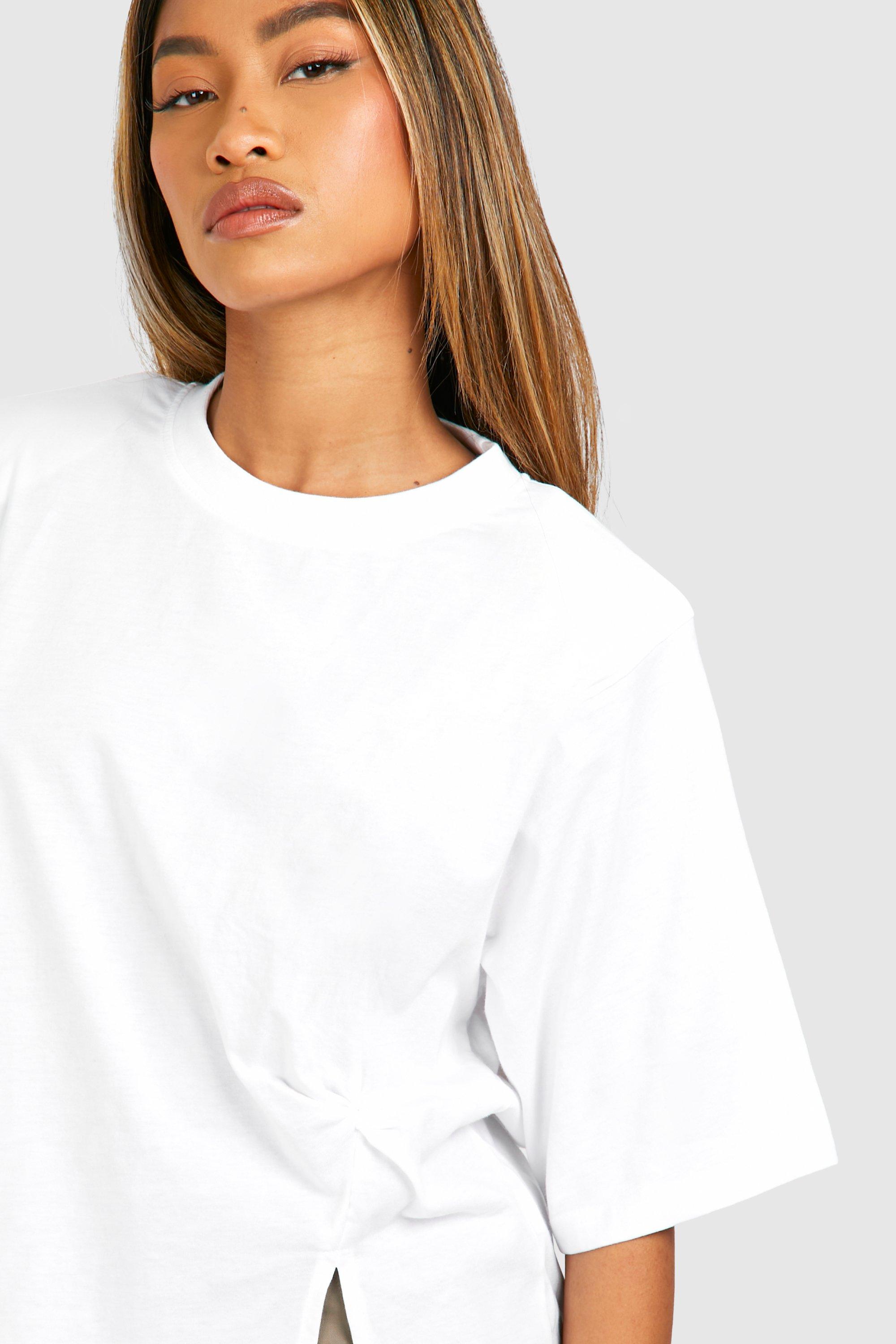 White tee with shoulder pads sale