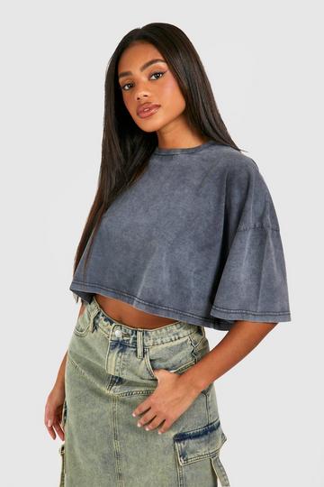 Acid Wash Boxy Cropped T-shirt charcoal