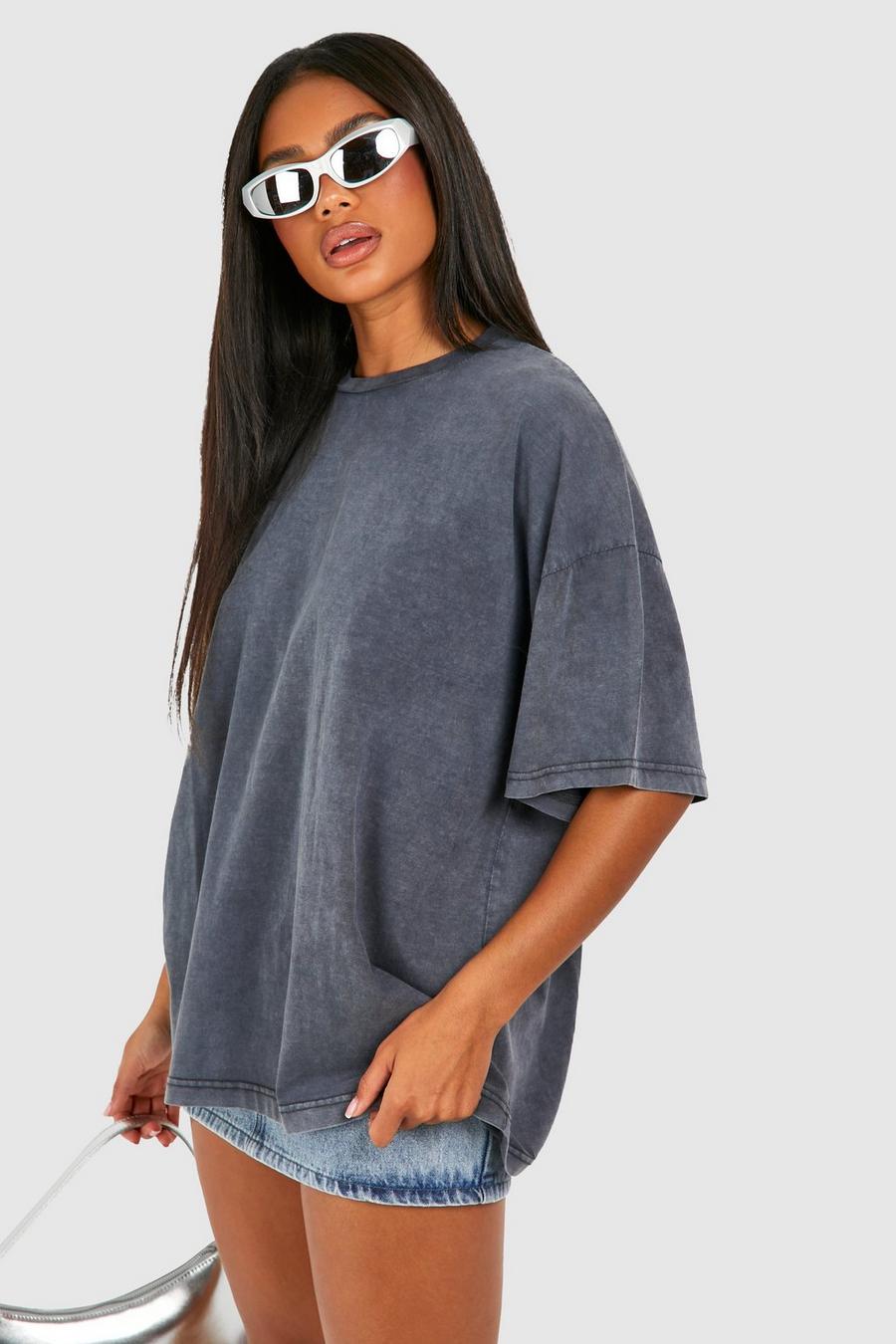 Charcoal Oversize t-shirt med stentvättad effekt image number 1