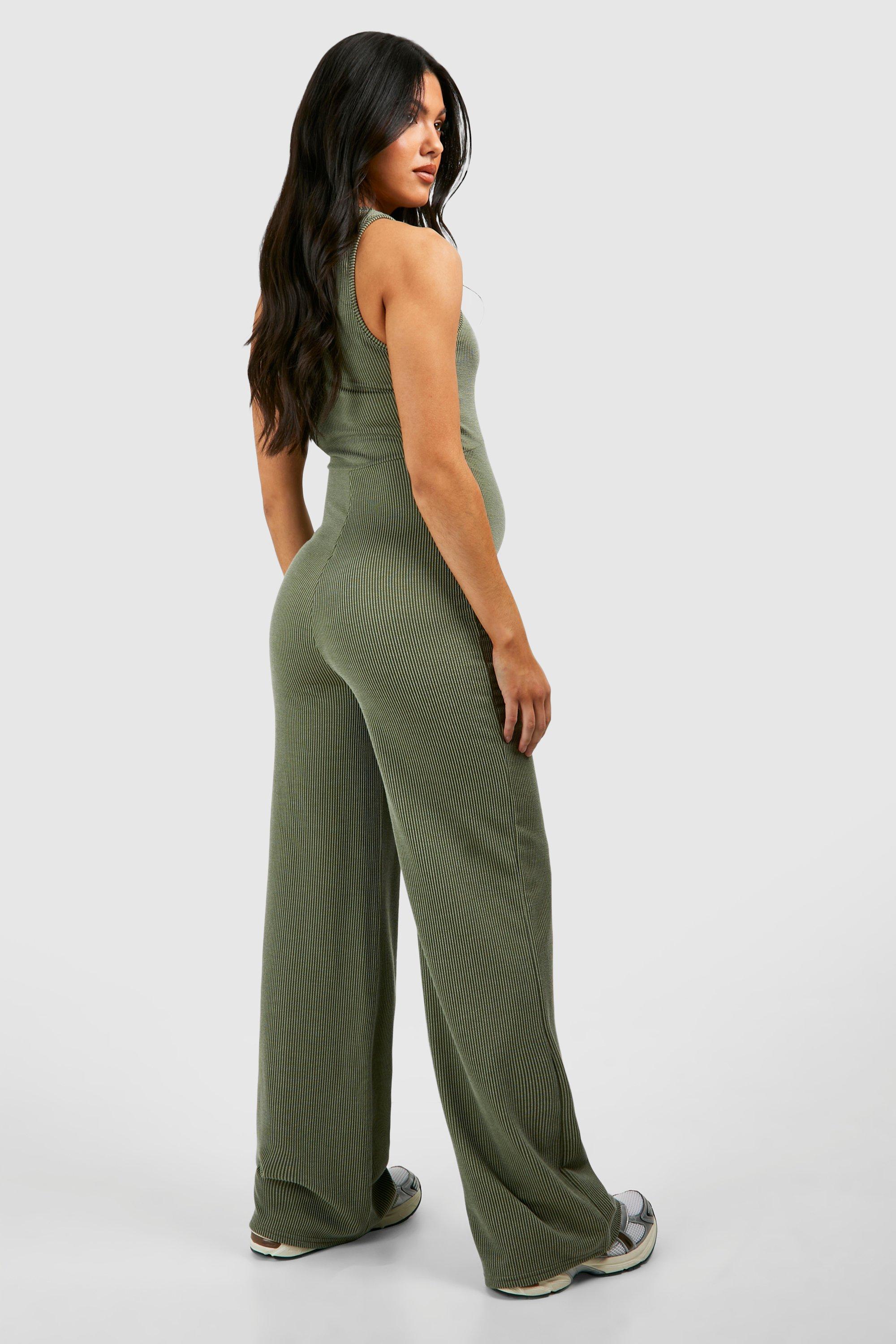 Maternity Khaki Maternity Ribbed Wide Leg Pants