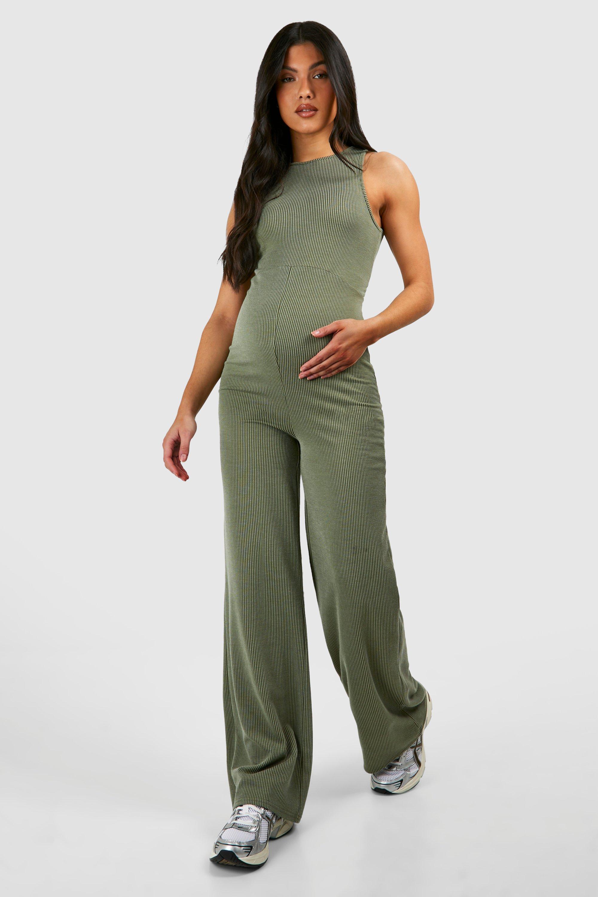 Maternity Acid Wash Ribbed Racer Neck Jumpsuit | boohoo