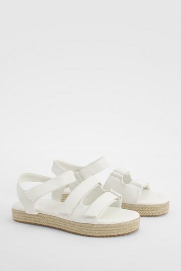 Wide Width Adjustable Strap Flatform Sandals white