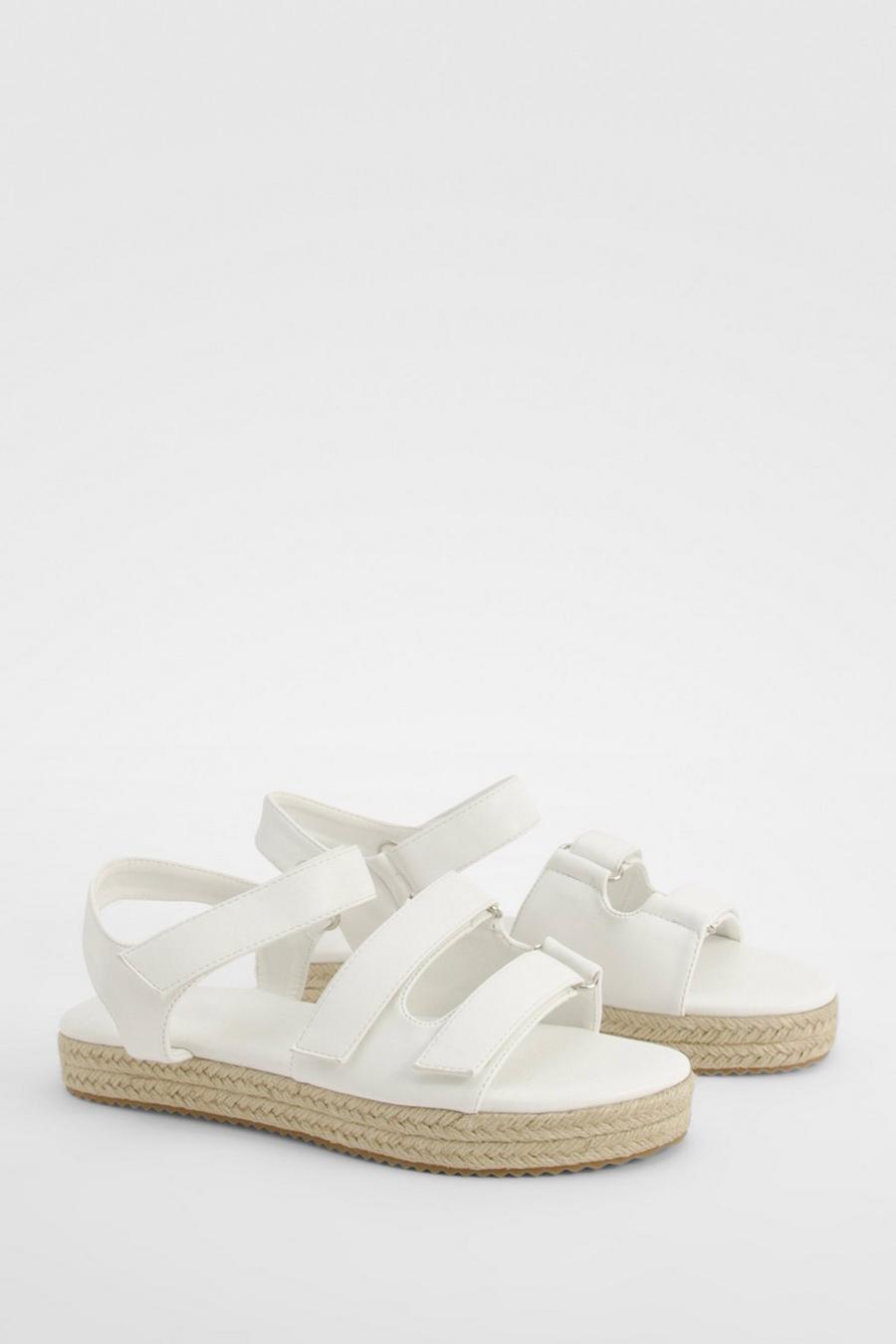White Wide Width Adjustable Strap Flatform Sandals image number 1