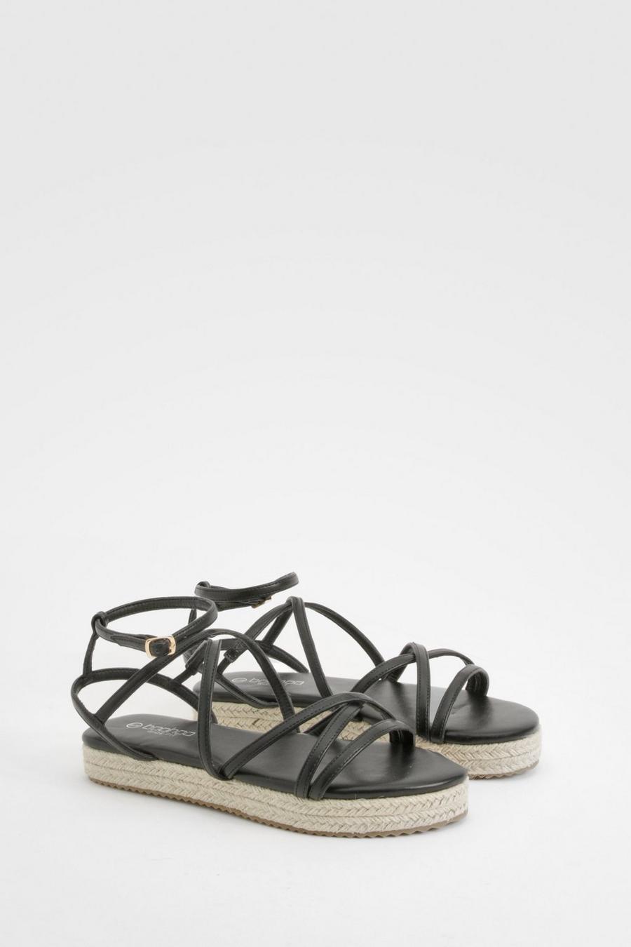 Black Wide Fit Skinny Strap Flatform Sandals image number 1