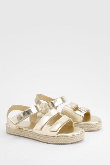 Gold Metallic Adjustable Strap Flatform Sandals