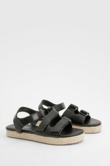 Black Velcro Strap Flatform Sandals