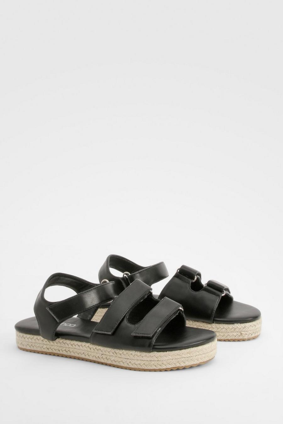 Black Adjustable Strap Flatform Sandals image number 1