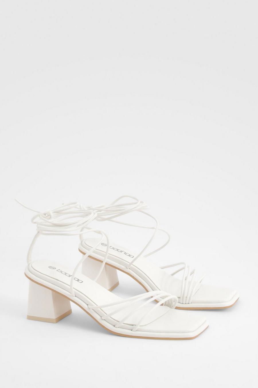 White Wrap Up Strappy Low Heel Sandals  image number 1