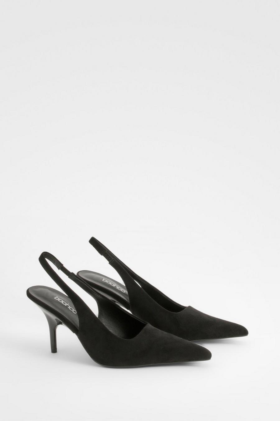 Black Curved Heel Slingback Court Shoes