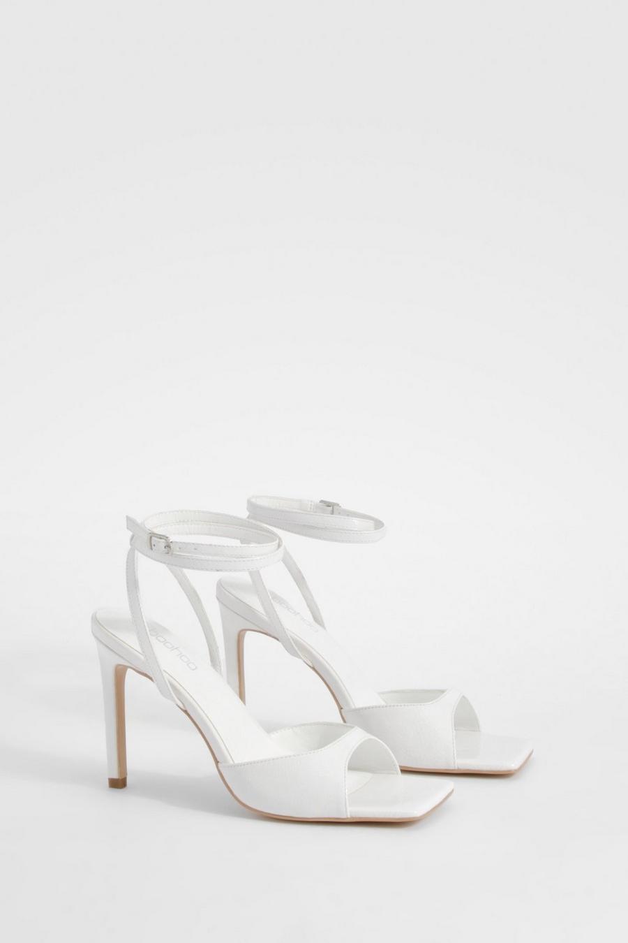 White Patent Square Toe Ankle Wrap Heels