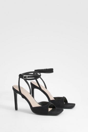 Square Toe Ankle Wrap Heels black