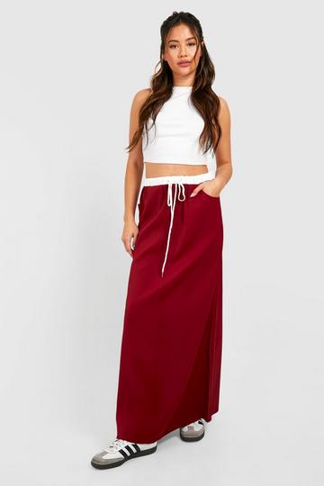 Waistband Detail Maxi Skirt cherry