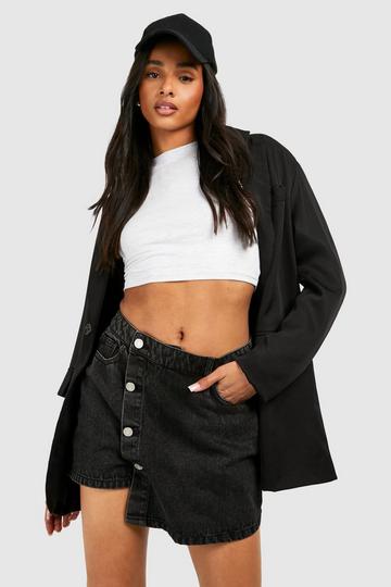 Tall Black Washed Button Wrap Denim Skort washed black