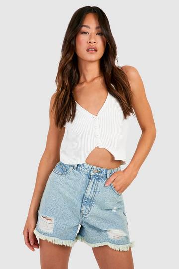 Tall Bleach Washed Distressed Hem Denim Shorts bleach wash