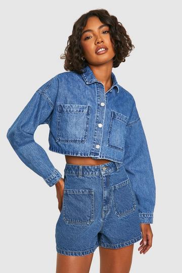 Tall Pocket Front Blue Washed Denim Shorts denim-blue