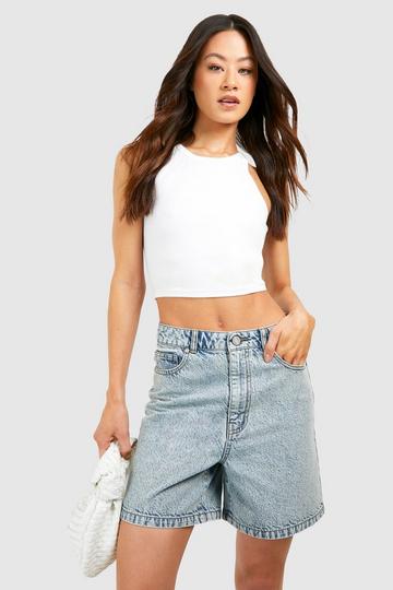 Tall Acid Washed Longline Denim Shorts acid wash light blue