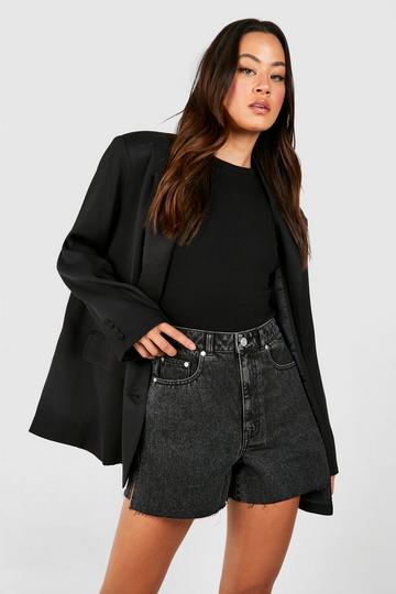 Tall Gebleekte Zwarte Denim Shorts Met Onbewerkte Zoom black