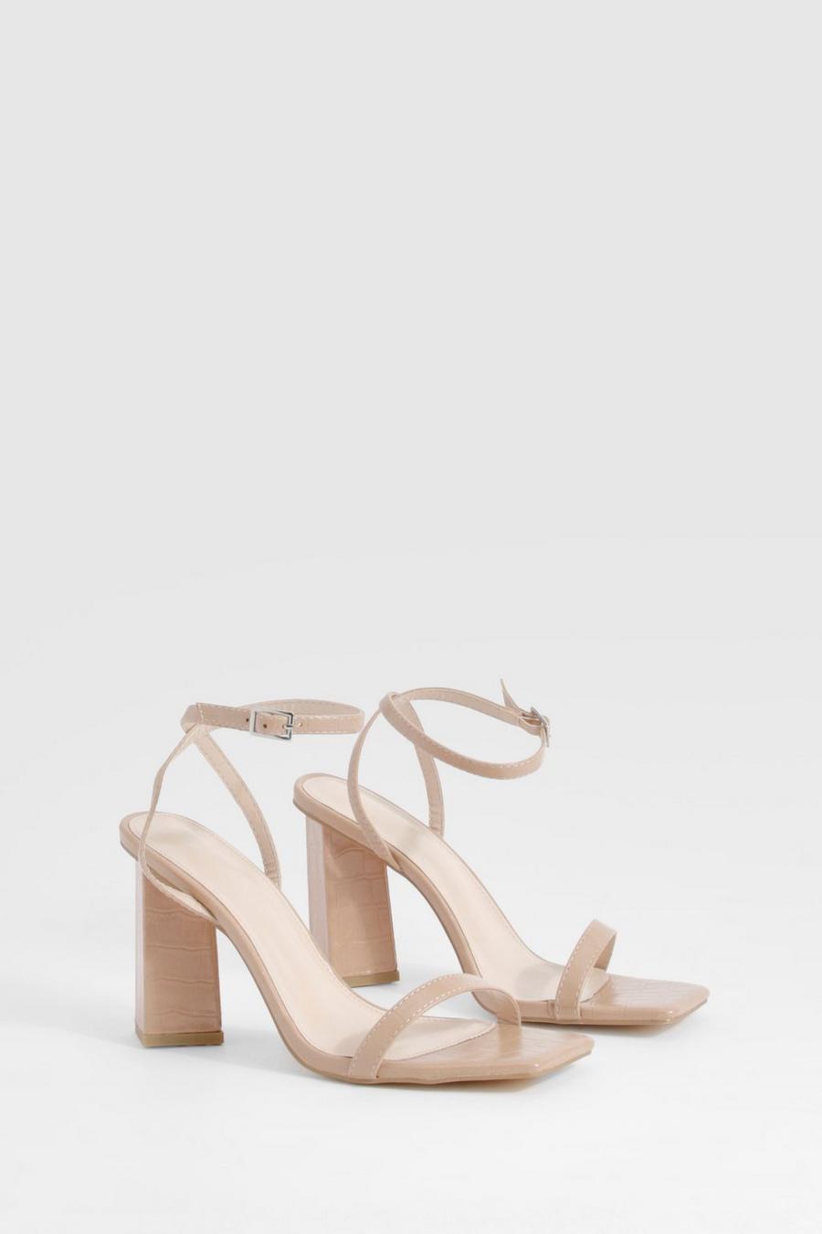 Nude Croc Two Part Strappy Block Heels image number 1