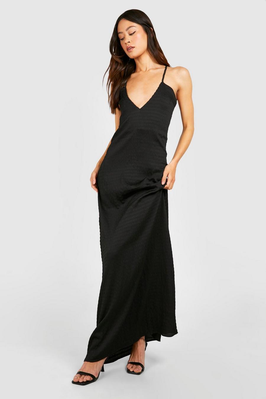 Black Tall Textured Strappy Maxi Dress