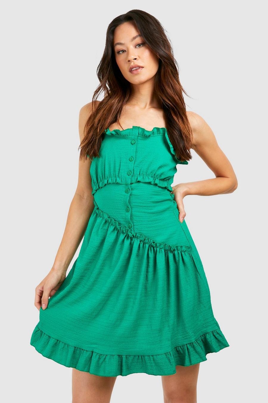 Bottle green Tall Frill Detail Button Up Dress