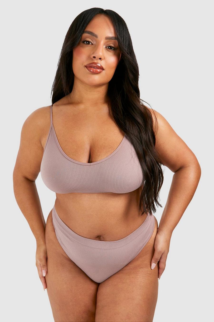 Grande taille - Soutien-gorge côtelé sans coutures, Mocha