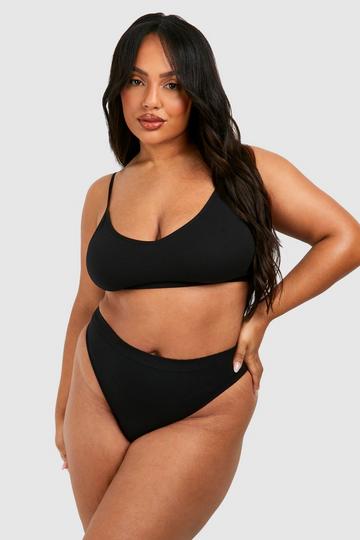 Black Plus Rib Seamless Thong