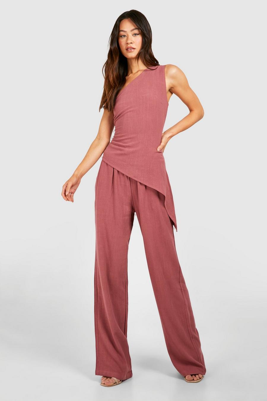 Rust Tall Linen Straight Leg Trousers image number 1