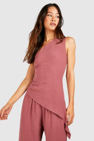 Tall Linen One Shoulder Top rust