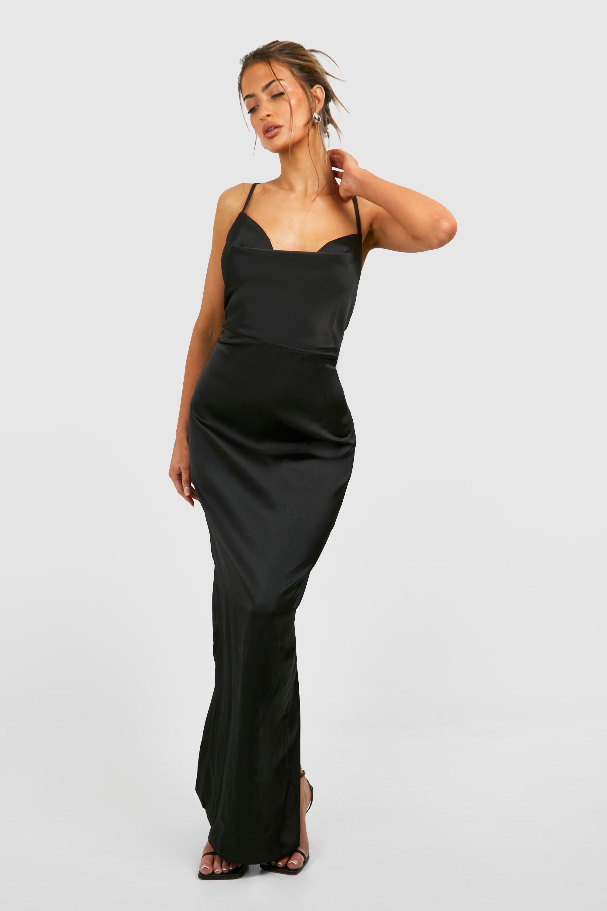 Cowl neck satin maxi dress online