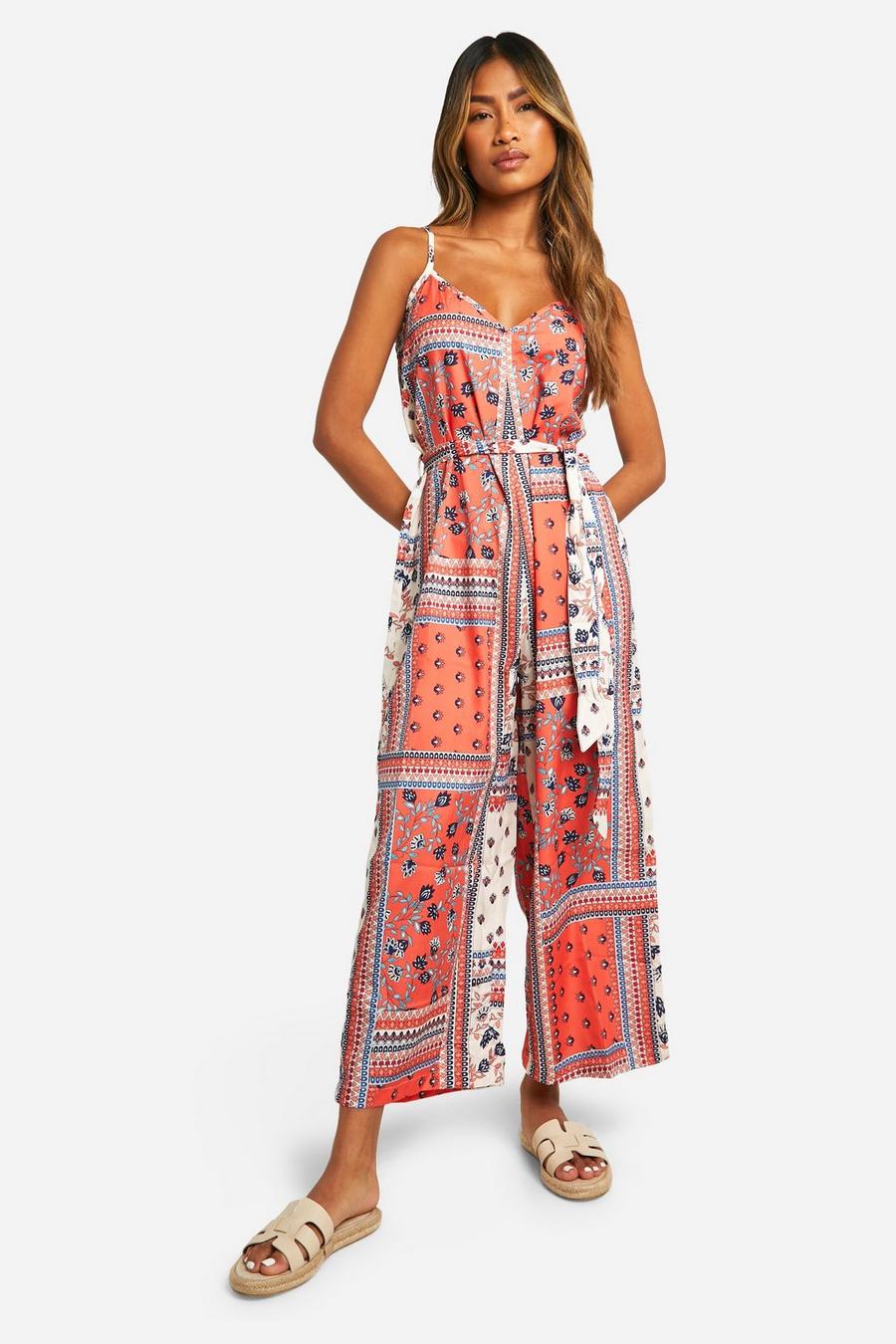 Multi Mixed Print Strappy Culotte Jumpsuit