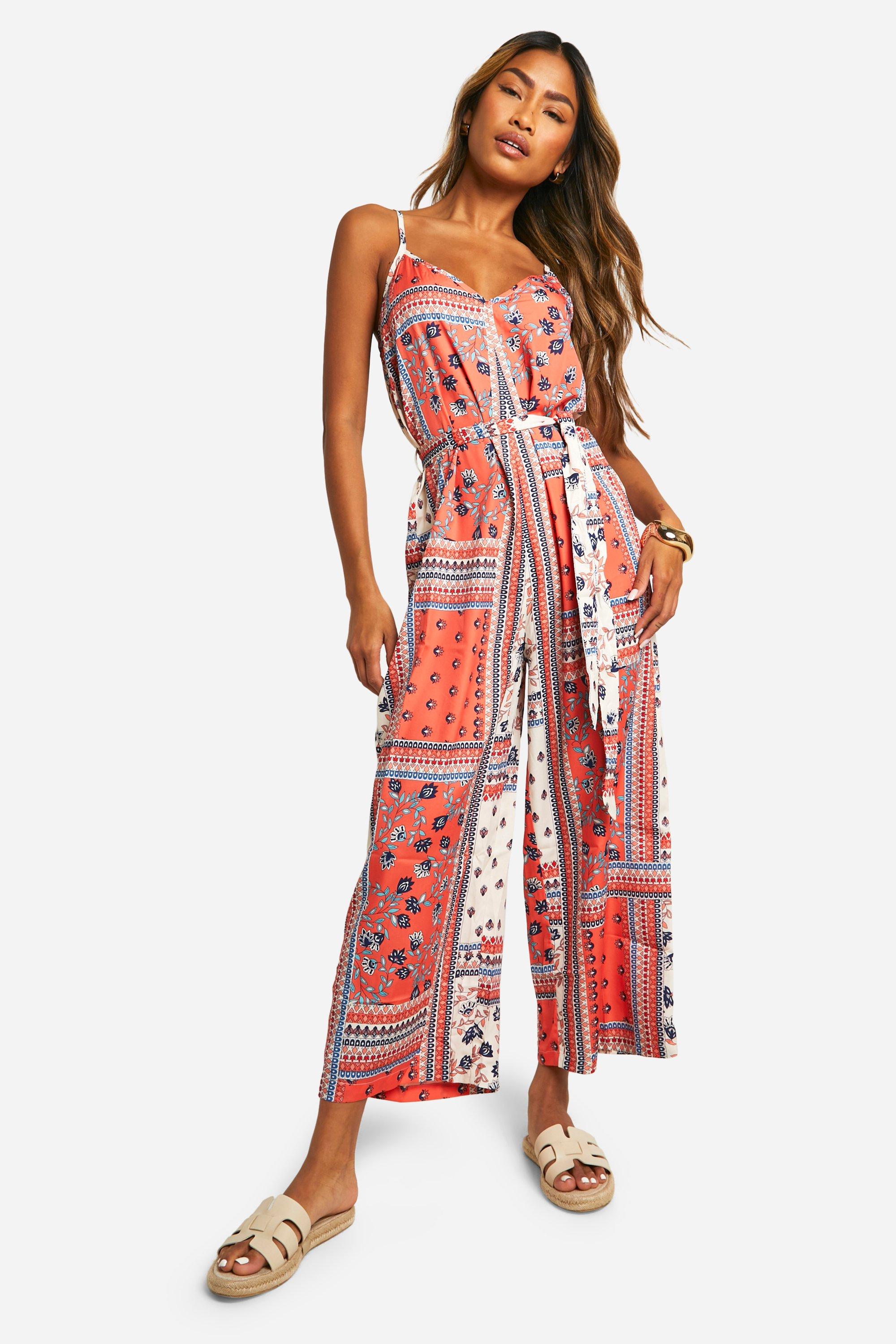 Mixed Print Strappy Culotte Jumpsuit boohoo NZ