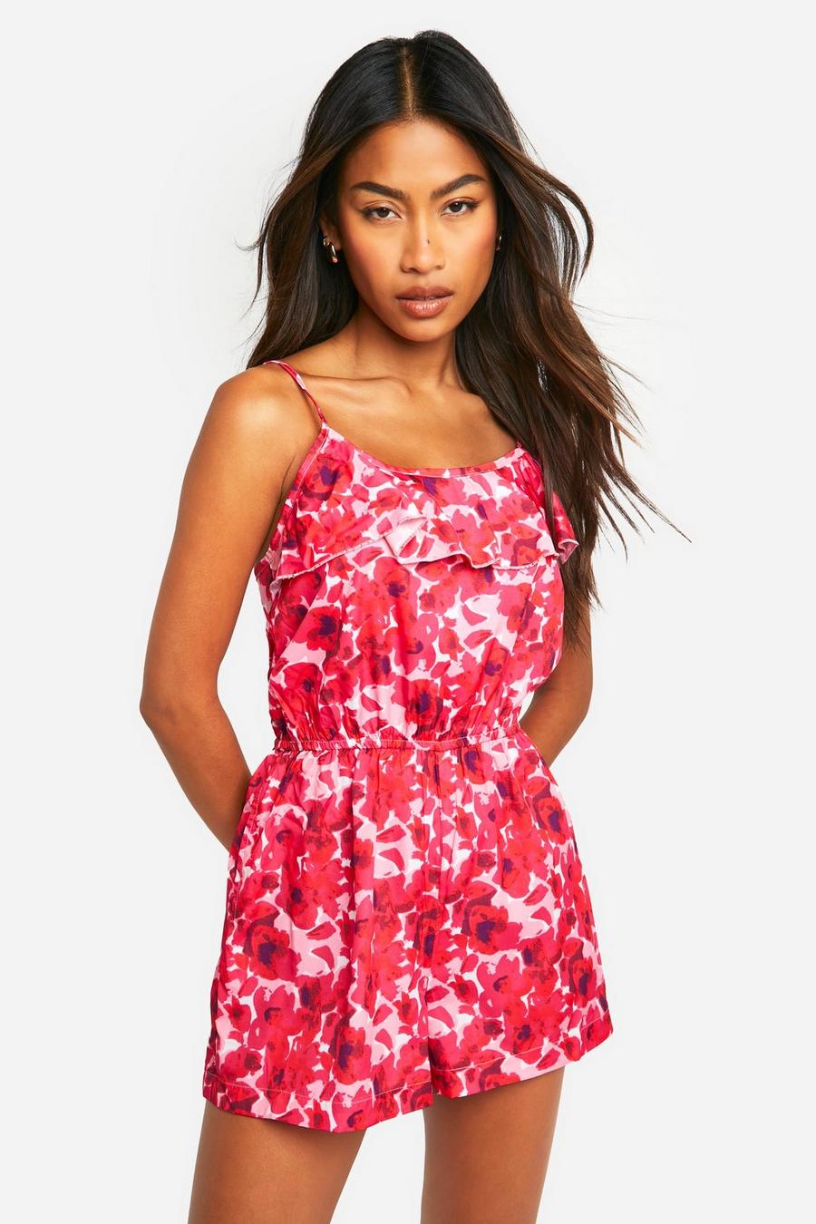 Pink Floral Ruffle Flippy Playsuit image number 1
