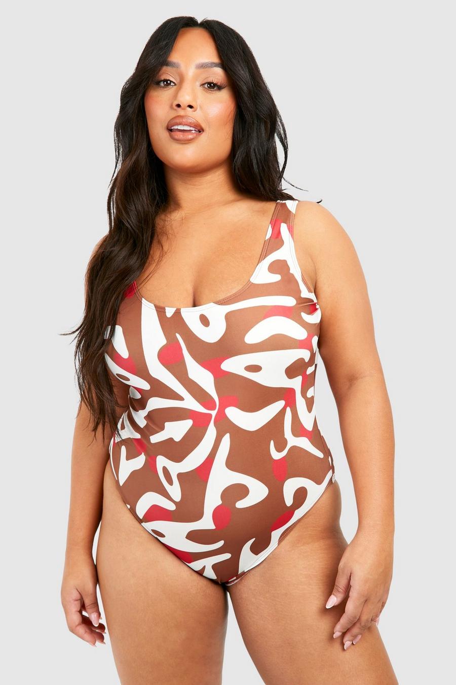 Multi Plus Animal Scoop Neck Swimsuit