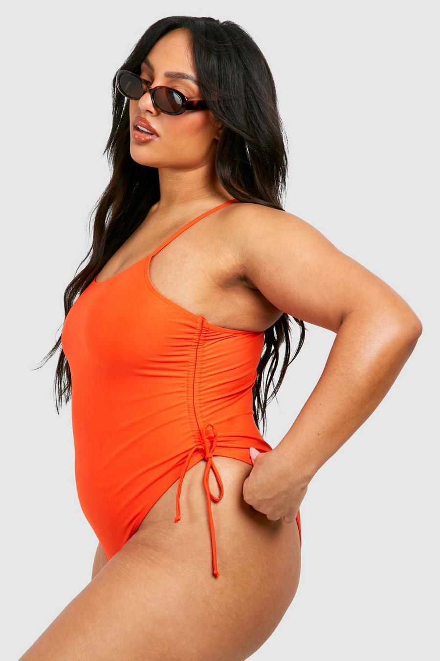 Orange Plus Ruched Side Scoop Swimsuit image number 1