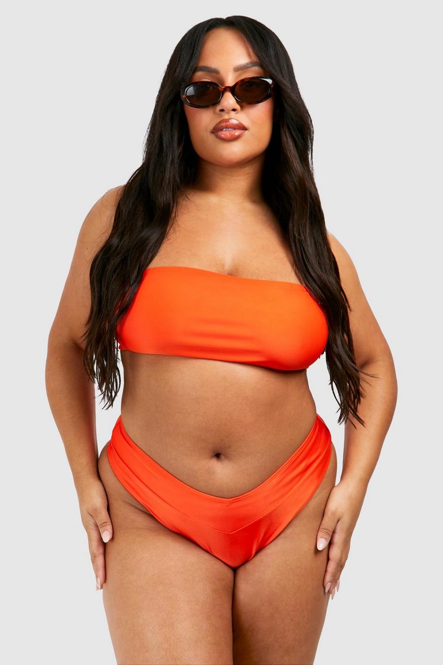 Plus V-Bikinihose mit hohem Bund, Orange image number 1