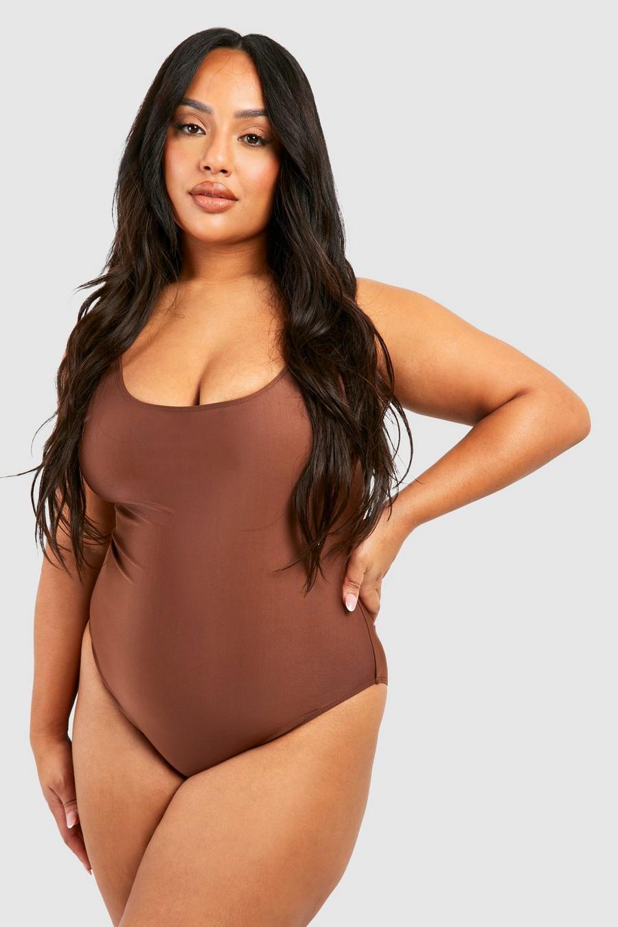 Grande taille - Maillot de bain à col rond, Chocolate image number 1