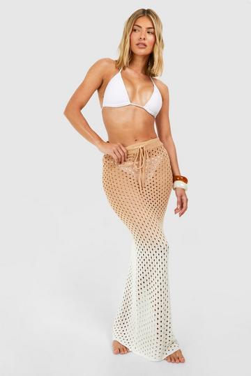 Ombre Crochet Beach Maxi Skirt almond