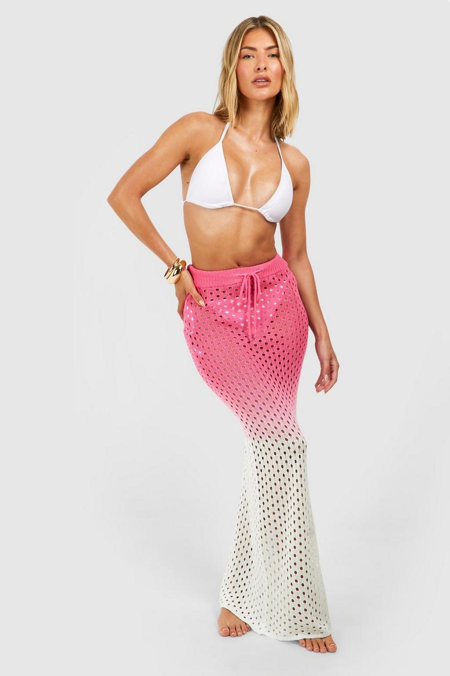 Pink Ombre Crochet Beach Maxi Skirt
