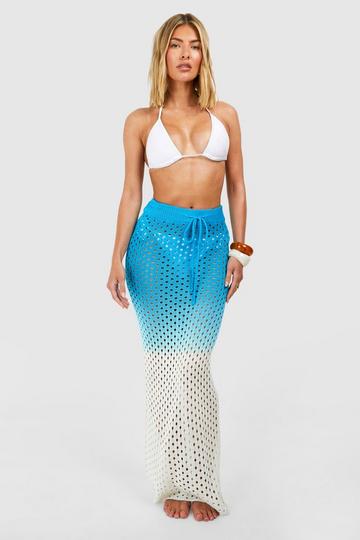 Ombre Crochet Beach Maxi Skirt blue