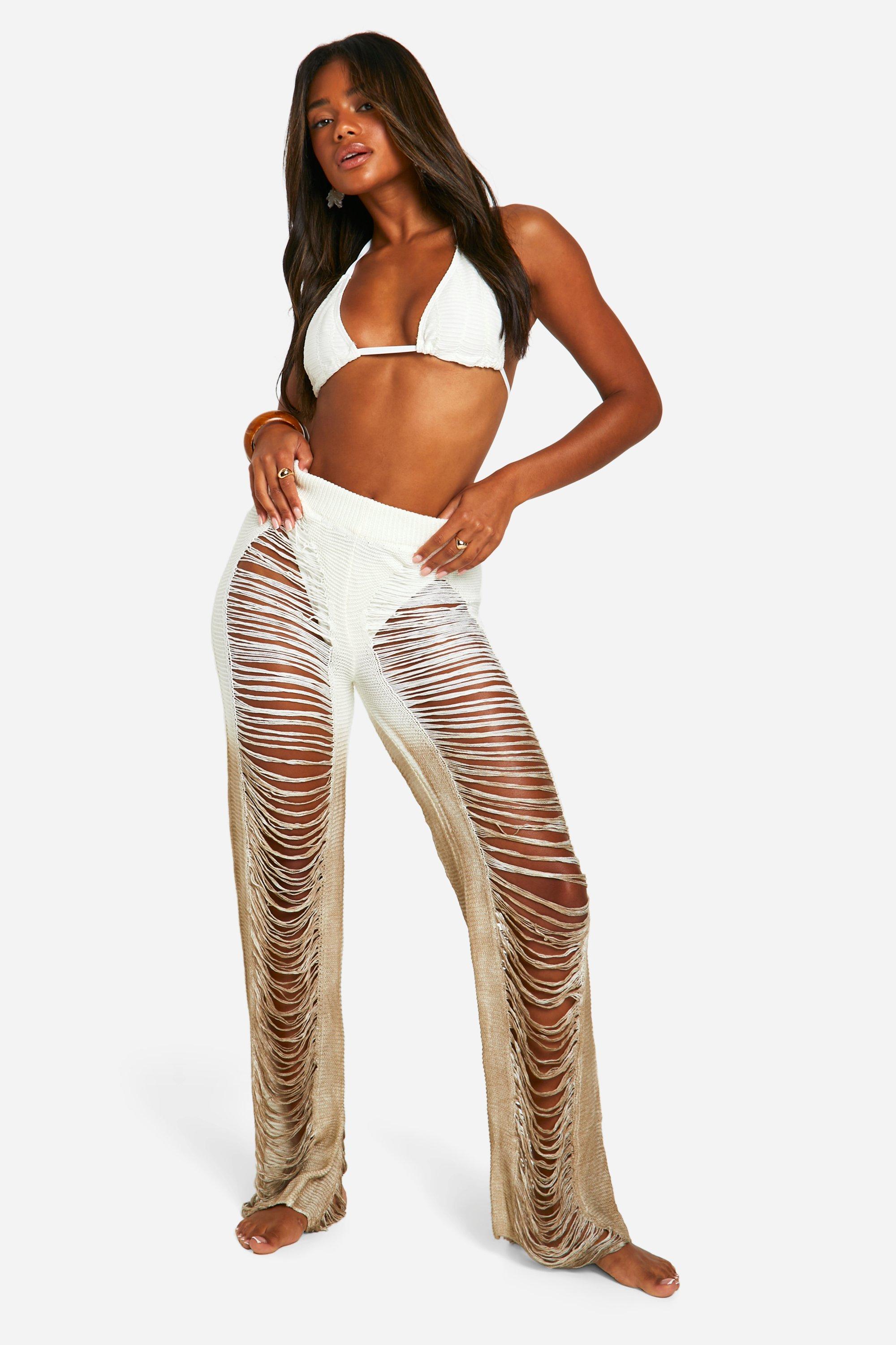 Ombre Fringe Ladder Crochet Beach Trousers