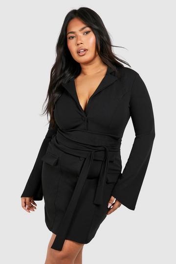 Black Plus Obi Waist Skort Blazer Dress