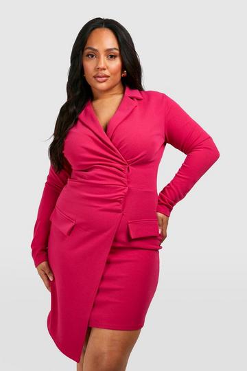 Plus Ruched Wrap Blazer Dress hot pink