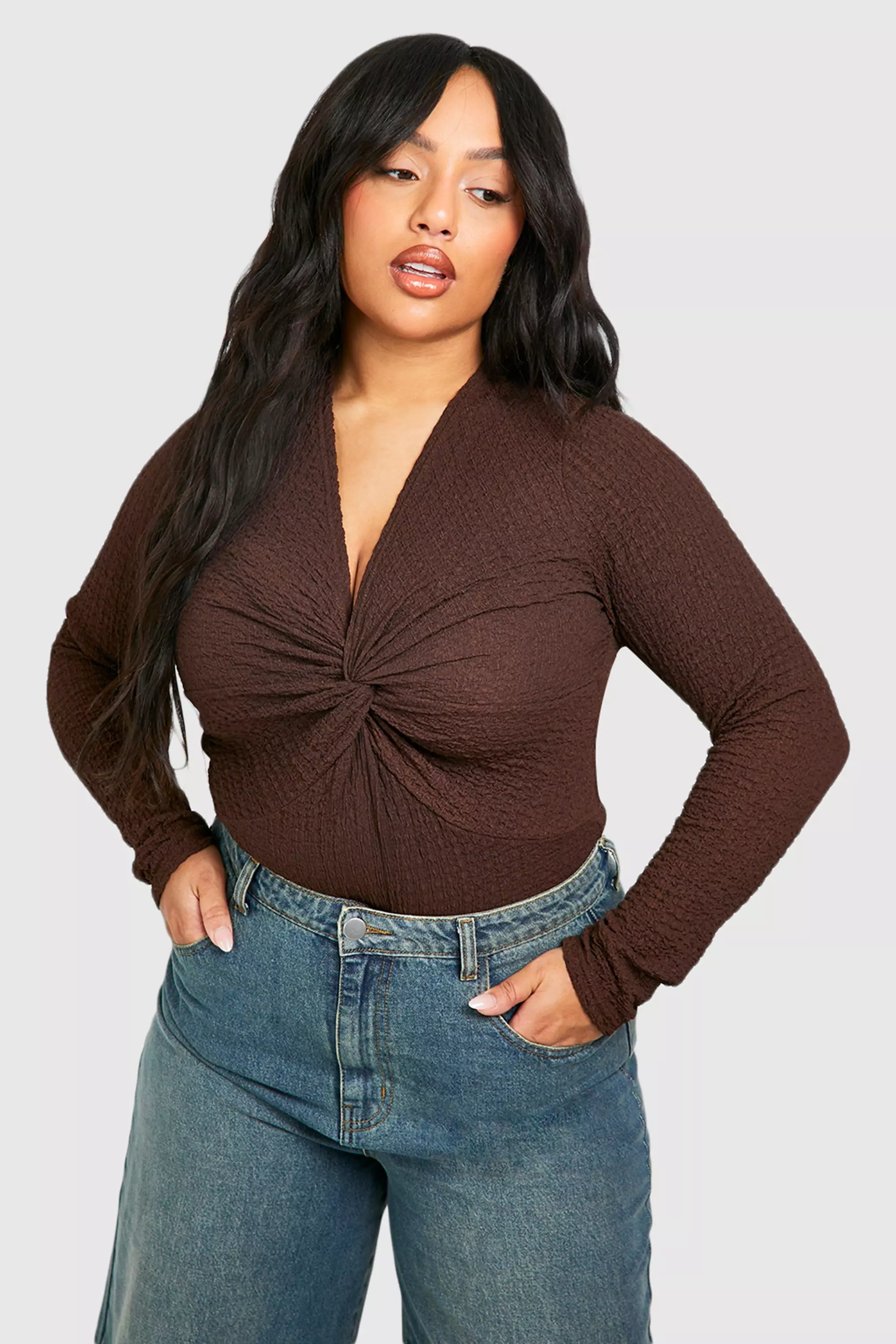 Chocolate Plus Textured Twist Front Bodysuit  alternative image