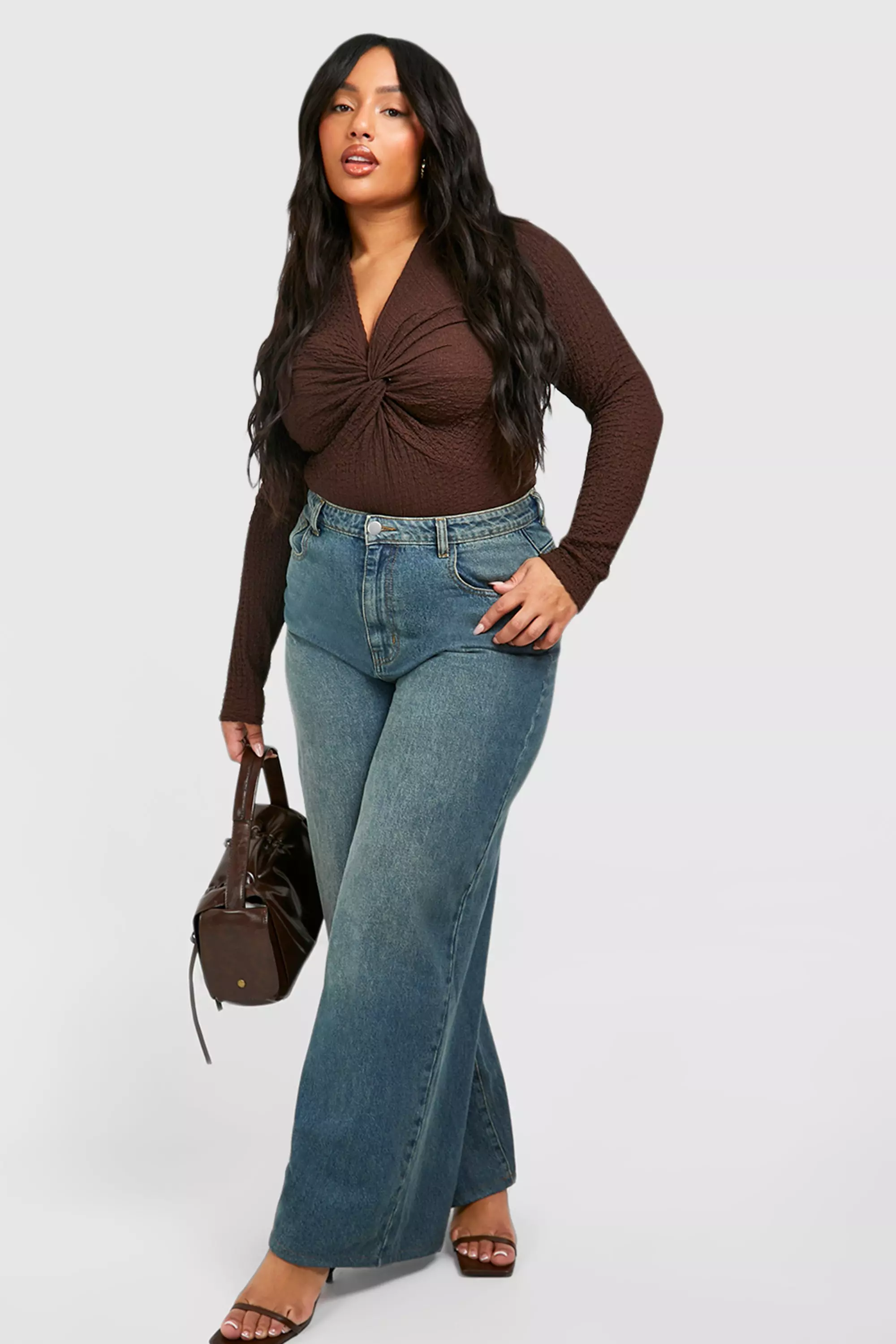 Chocolate Plus Textured Twist Front Bodysuit  alternative image