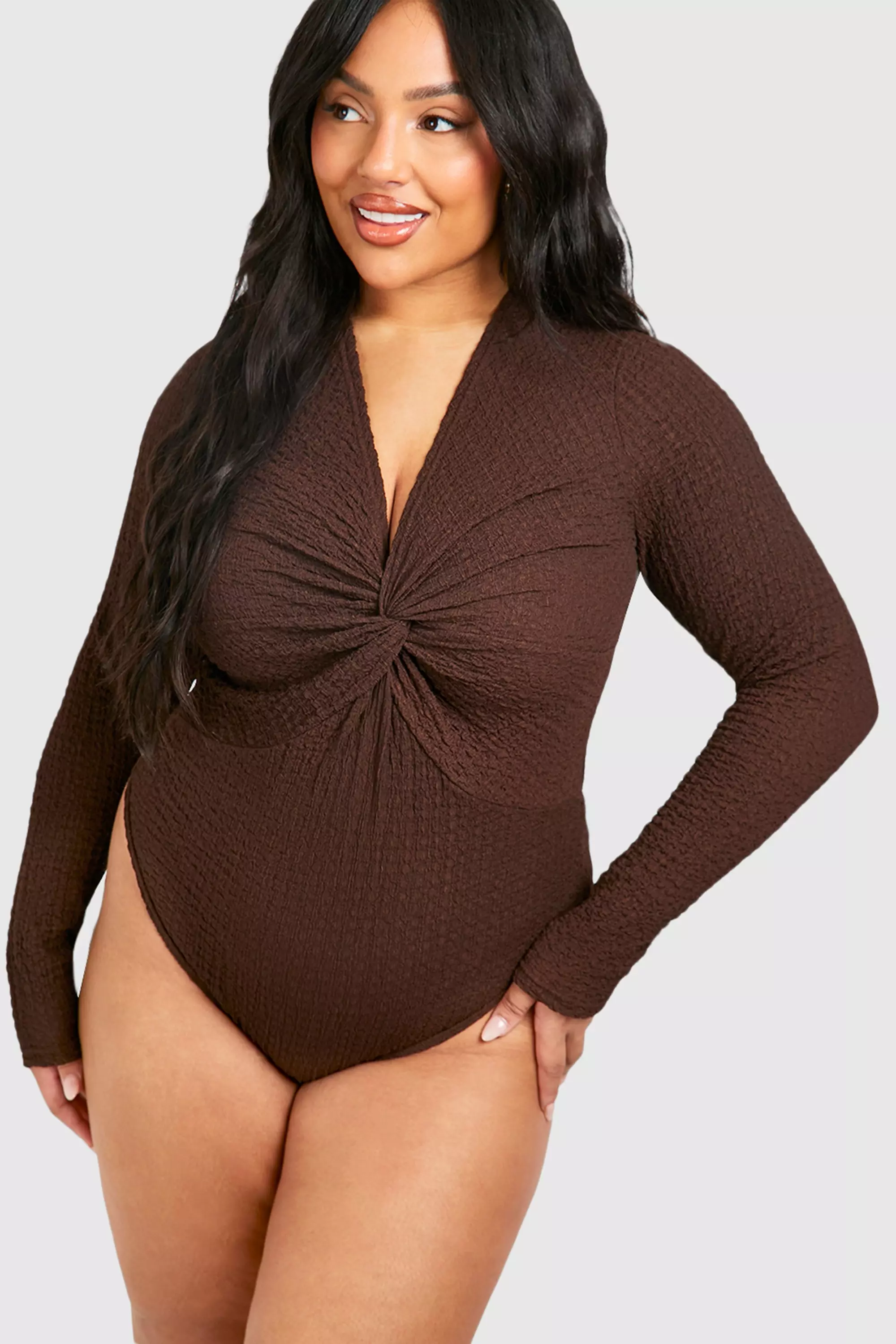 Chocolate Plus Textured Twist Front Bodysuit  alternative image